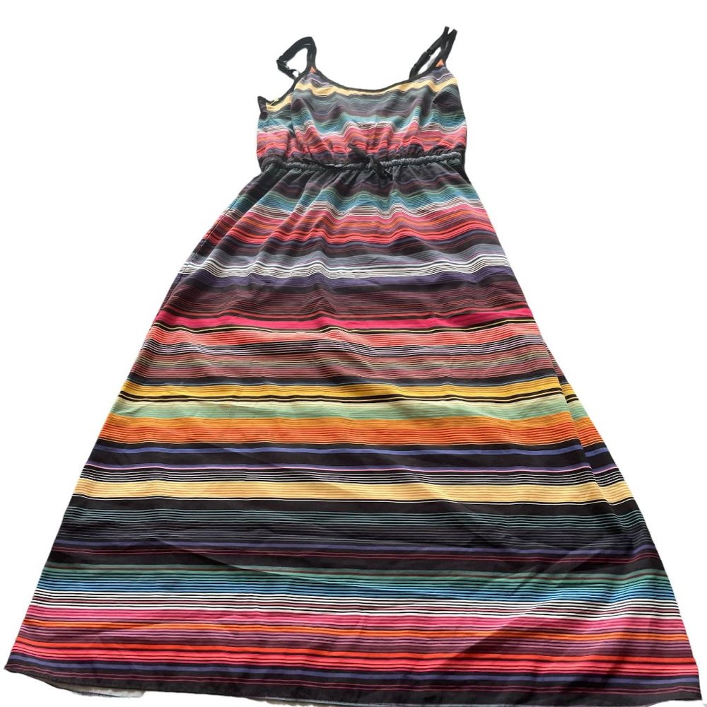 Athleta Striped Long Dress With Drawstring Waist Size XS